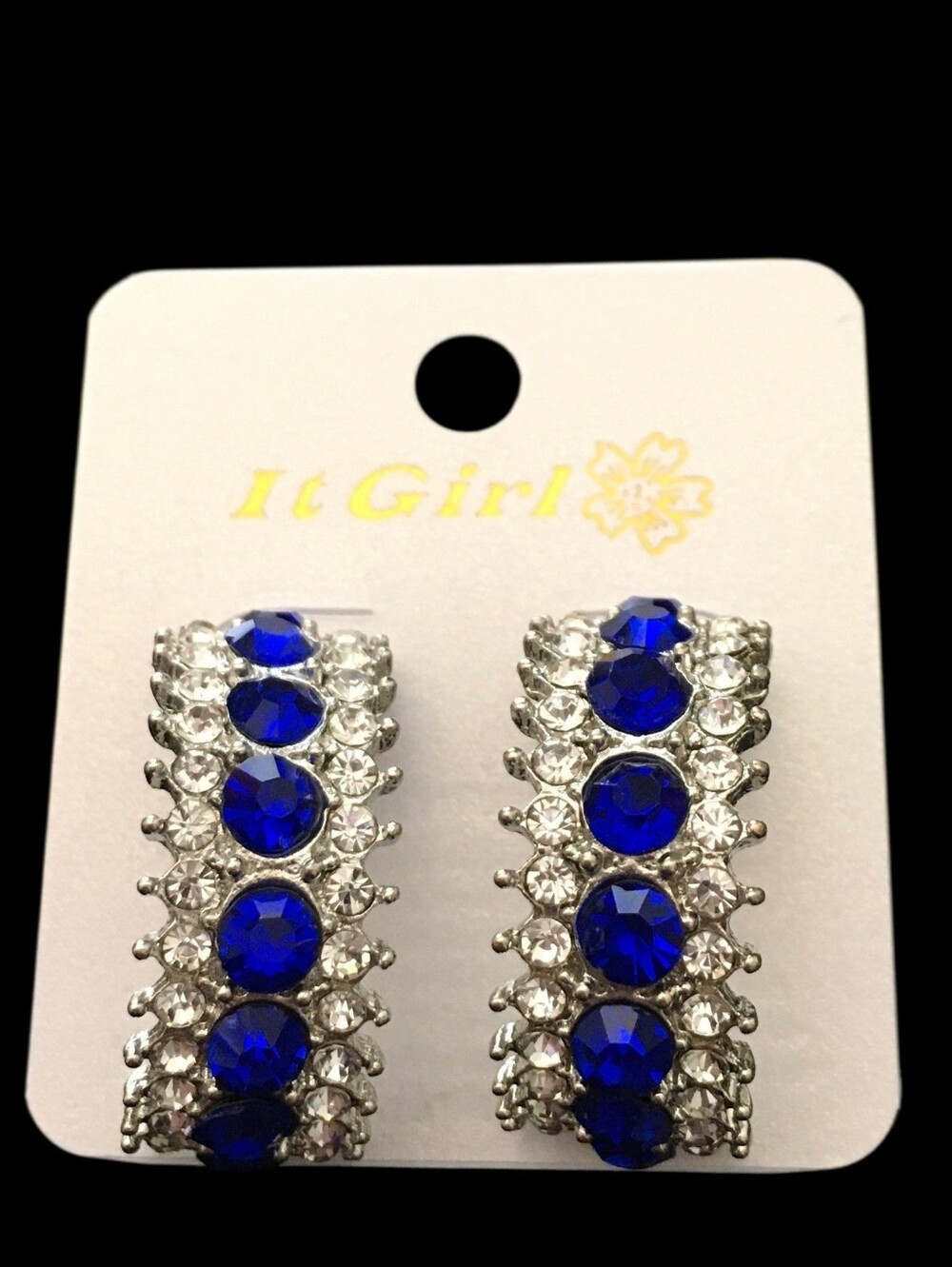 Royal Blue and Silver Crystal Hoop Earrings